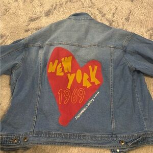 Adidas Blue Denim Jacket with Rainbow Patch